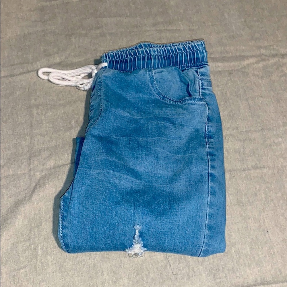 Blue denim drawstring jeans